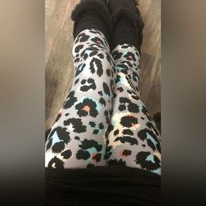One Size Leopard Print Leggings on Grey Background
